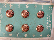 Vintage Sewing Supplies Copper Buttons Thimble Ribbon Containers MFG Chalk
