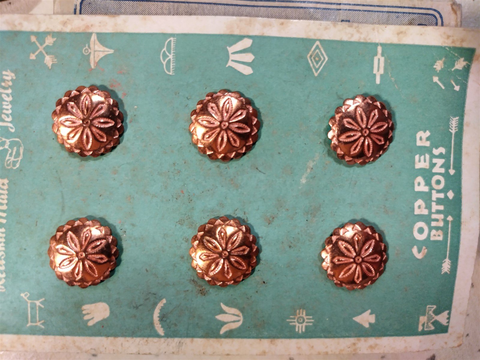Vintage Sewing Supplies Copper Buttons Thimble Ribbon Containers MFG Chalk