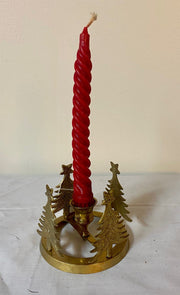 Lovely Brass Christmas Tree Mid Century Candle Holder Includes Red Taper Candle