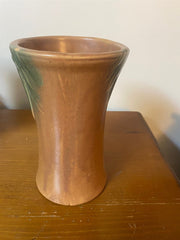 Beautiful 8 inch Nelson Mccoy Matte Rustic Glaze with Green Leaves Accent Vase