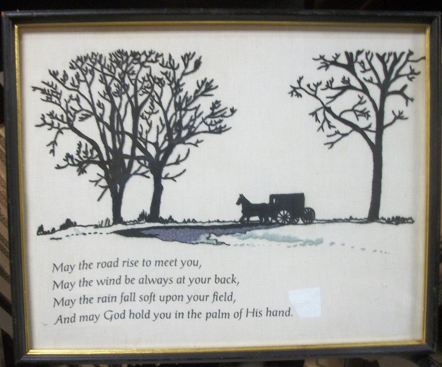 Vintage Antique Columbia Minerva Crewel Embroidery Amish Scene