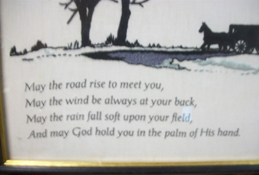 Vintage Antique Columbia Minerva Crewel Embroidery Amish Scene