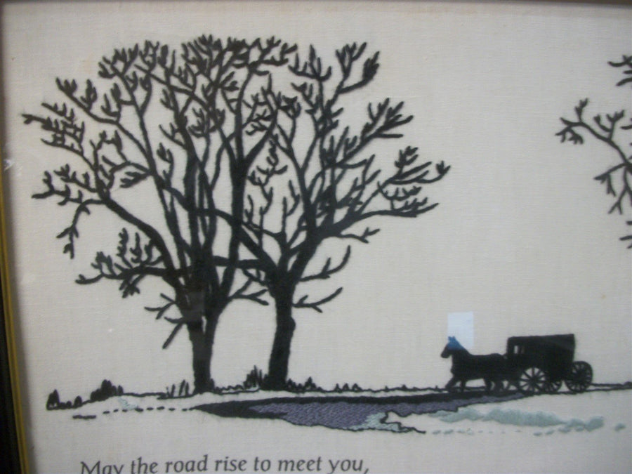 Vintage Antique Columbia Minerva Crewel Embroidery Amish Scene