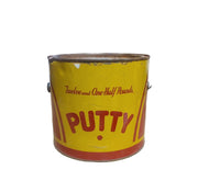 Vintage Rustic Putty Can Empty Yellow Red Antique Metal Farmhouse Antique Decor