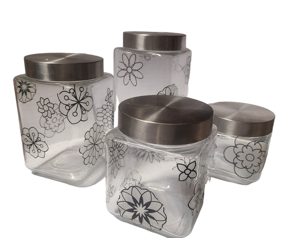 Antique Vintage Whimsical Glass Hand Painted Canisters Set of 4