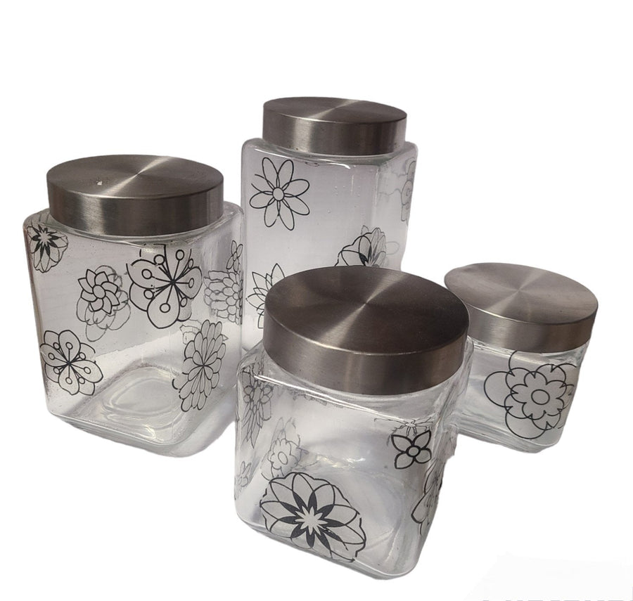 Antique Vintage Whimsical Glass Hand Painted Canisters Set of 4
