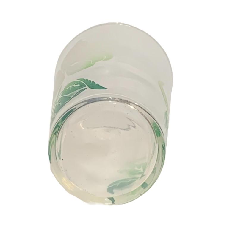Vintage Green White Gradient Floral Foliage Bird 5pc Juice Swig Glass Set