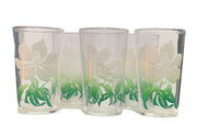 Vintage Green White Gradient Floral Foliage Bird 5pc Juice Swig Glass Set