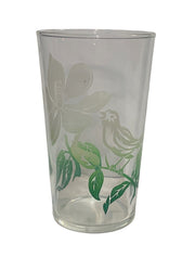 Vintage Green White Gradient Floral Foliage Bird 5pc Juice Swig Glass Set