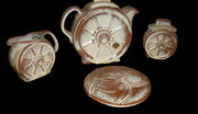 Vintage Antique Frankoma Wagon Wheel Pottery Teapot Sugar Creamer Trivet 6-pc