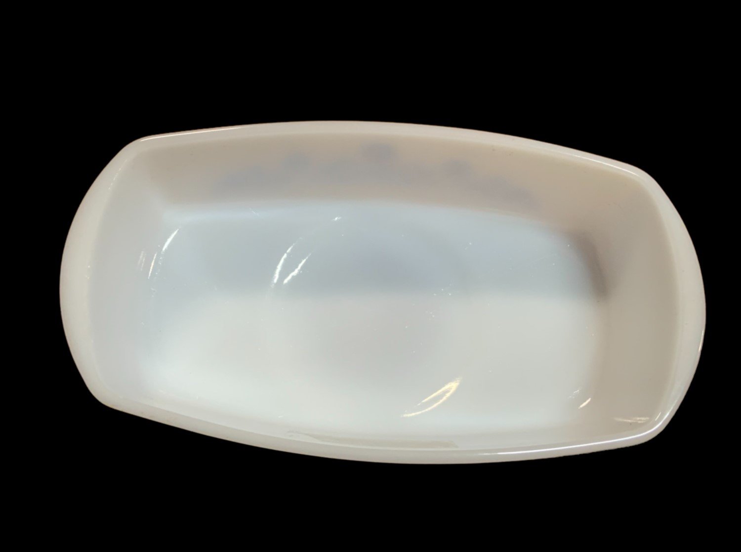 Vintage 1960 Federal Heat Proof Milk Glass Blue Corn Flower Pattern Baking Loaf