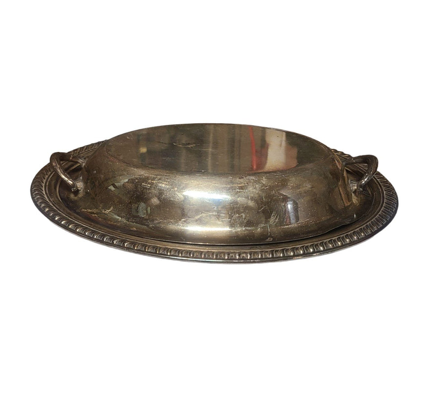 Vintage Covered Serving Platter Silver Plated Decorative Tray With Handles