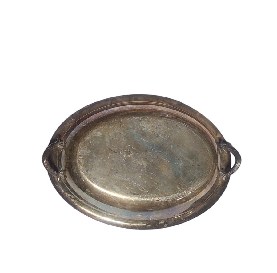 Vintage Covered Serving Platter Silver Plated Decorative Tray With Handles