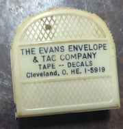 Vintage The Evans Envelope & Tac Company Yellow Rare White Tape Measure 72Inches