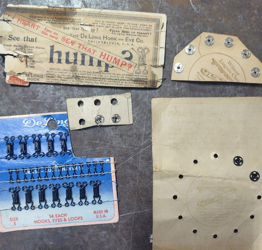 Vintage Assorted Shoe Hooks and Eyes, Snaps, Zippers, Elastic 5 Yd Rayon, Sewing