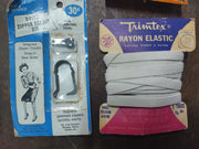 Vintage Assorted Shoe Hooks and Eyes, Snaps, Zippers, Elastic 5 Yd Rayon, Sewing
