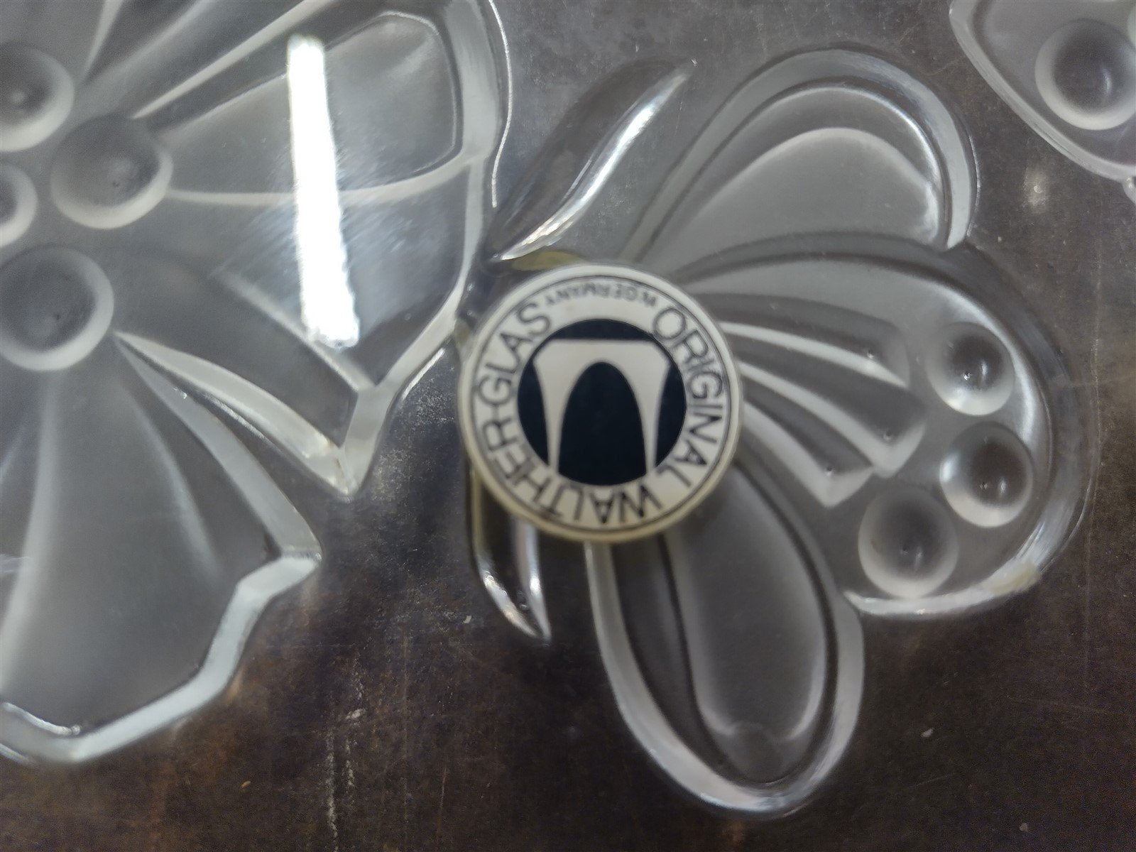 Vintage Clear Glass Walter-Glas Original Flower and Butterfly Decorative Tray