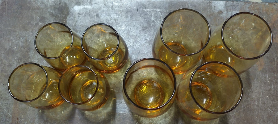 Vintage Set of 8 Golden Amber Mid Century Modern Libbey Glasses 4 Small 4 Large