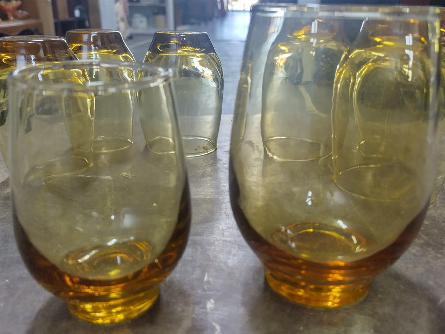 Vintage Set of 8 Golden Amber Mid Century Modern Libbey Glasses 4 Small 4 Large