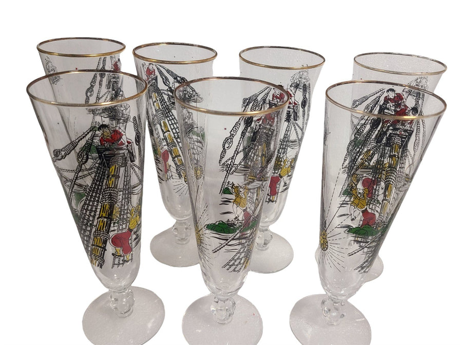 Vintage Libbey Glass 11 Piece Set Treasure Island Glasses Mid Century MCM