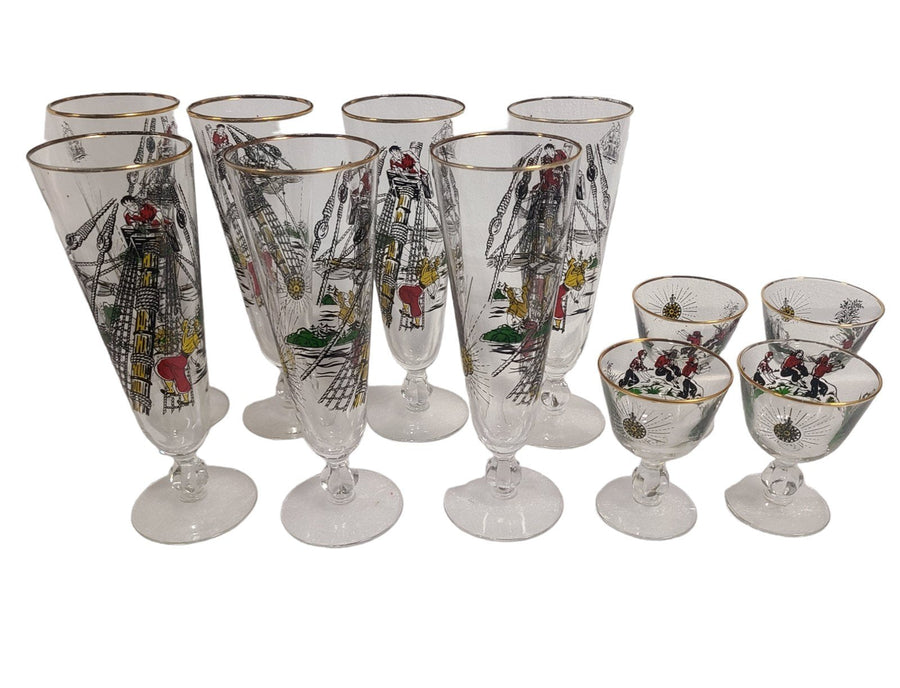 Vintage Libbey Glass 11 Piece Set Treasure Island Glasses Mid Century MCM