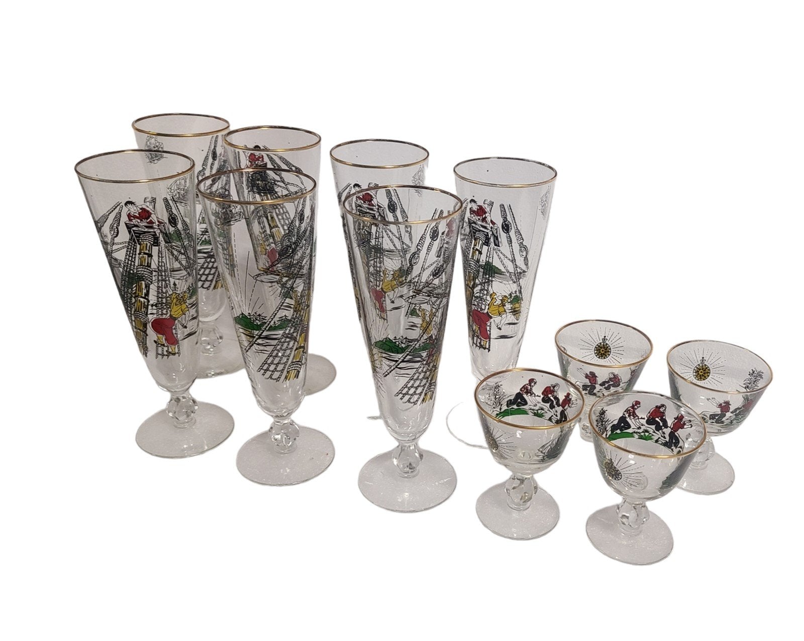 Vintage Libbey Glass 11 Piece Set Treasure Island Glasses Mid Century MCM