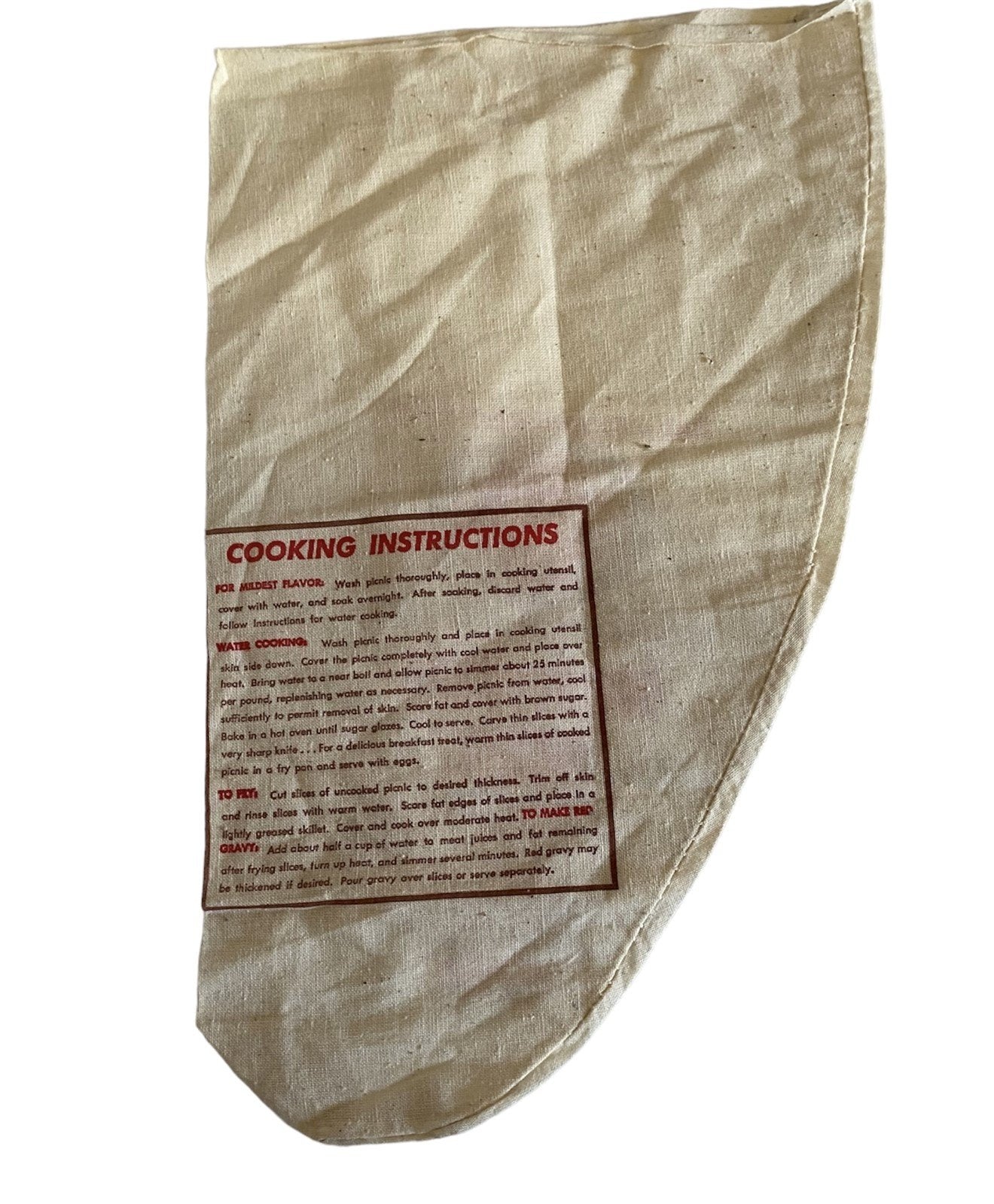 VINTAGE RED EYE BRAND COOKED COUNTRY STYLE HAM CLOTH BAG MADE IN SMITHFIELD VA