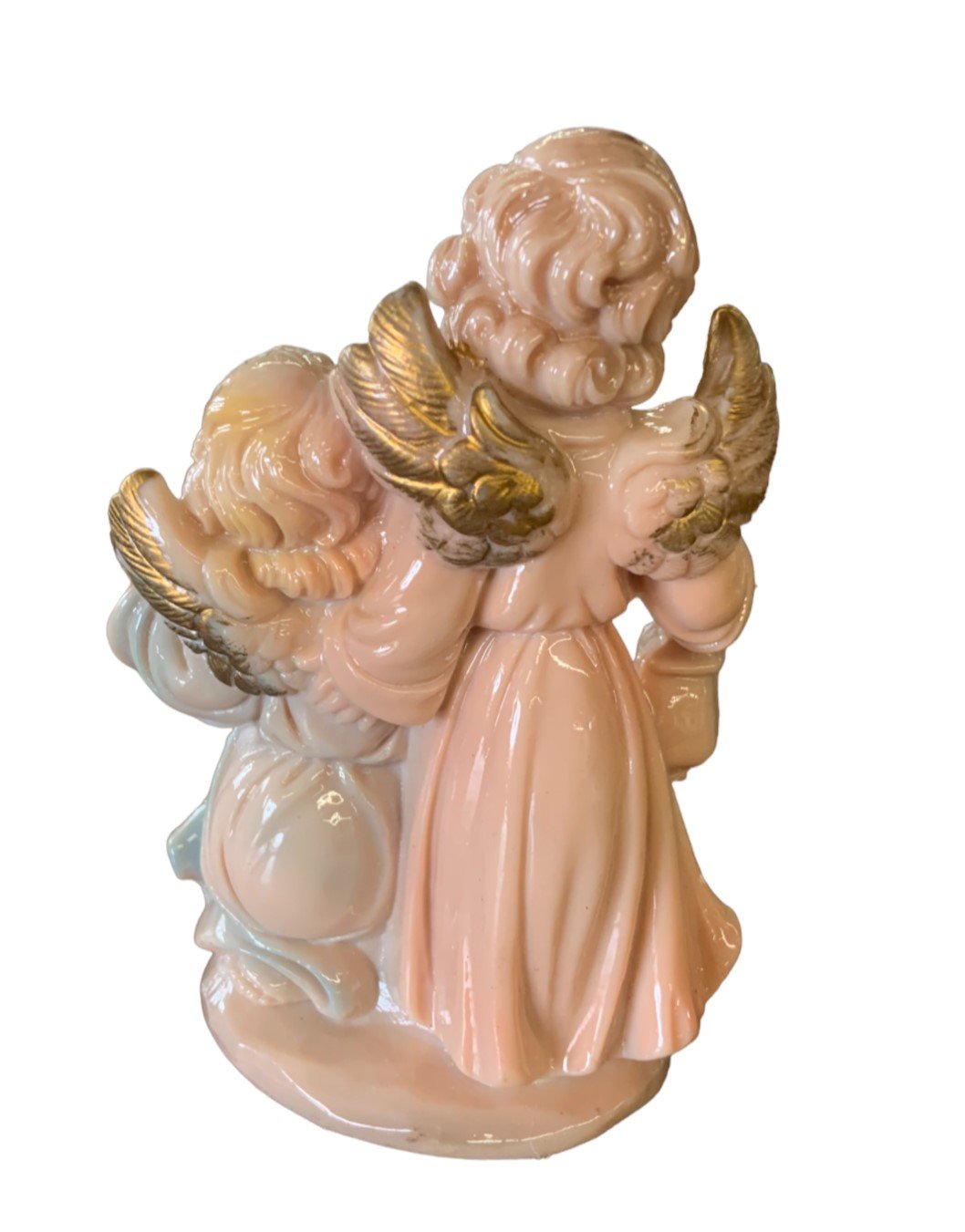 Vintage Hand Painted Two Luted Candle Holding Cherub Angels Figure Made In Italy