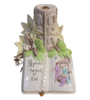 Vintage Hand Painted Open Book Religious Lamp Nativity Scene Atlantic Mold 1970s