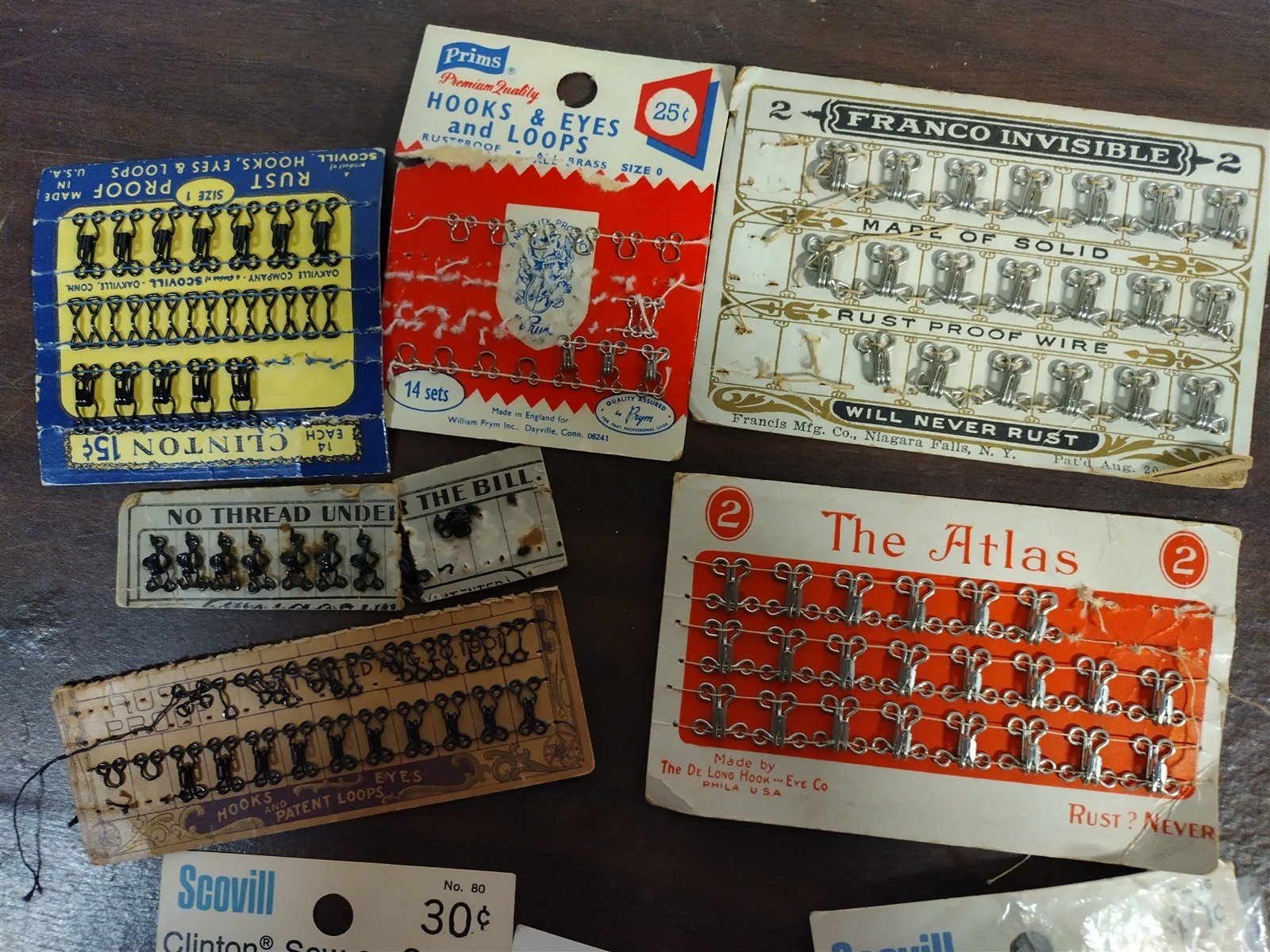 Vintage Antique Assorted Sewing Hooks & Eyes, Snaps, Fabric Fasteners, Booklets