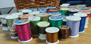 Vintage Lot of 40 Spools of Talon Coats & Clarks Thread and Handwoven Basket