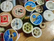 Vintage Lot of 40 Spools of Talon Coats & Clarks Thread and Handwoven Basket