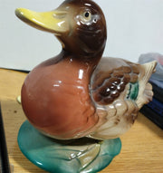 Vintage Ceramic Glazed Painted Green Brown Mallard Hen Duck Bird Statue Figure