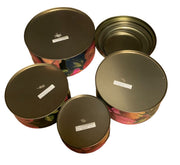 Vintage 4pc Black Floral Assorted Grapes Pears Apples Fruit Round Nesting Tins
