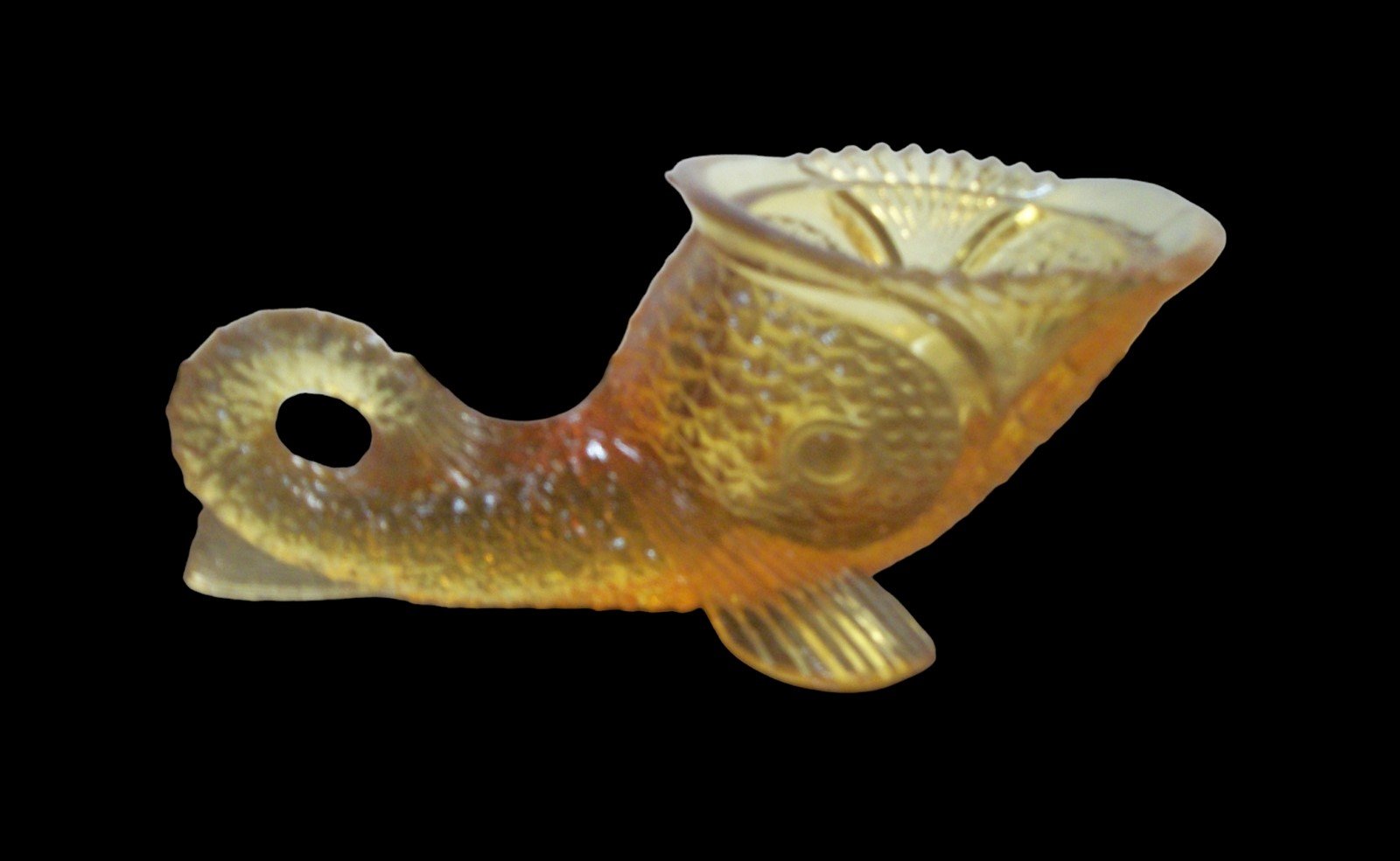 Vintage Antique Amber Depression Kemble Glass Fish Vase Serving Dish Candy Dish
