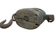 Vintage Antique Wood Double Pulley Metal Hook