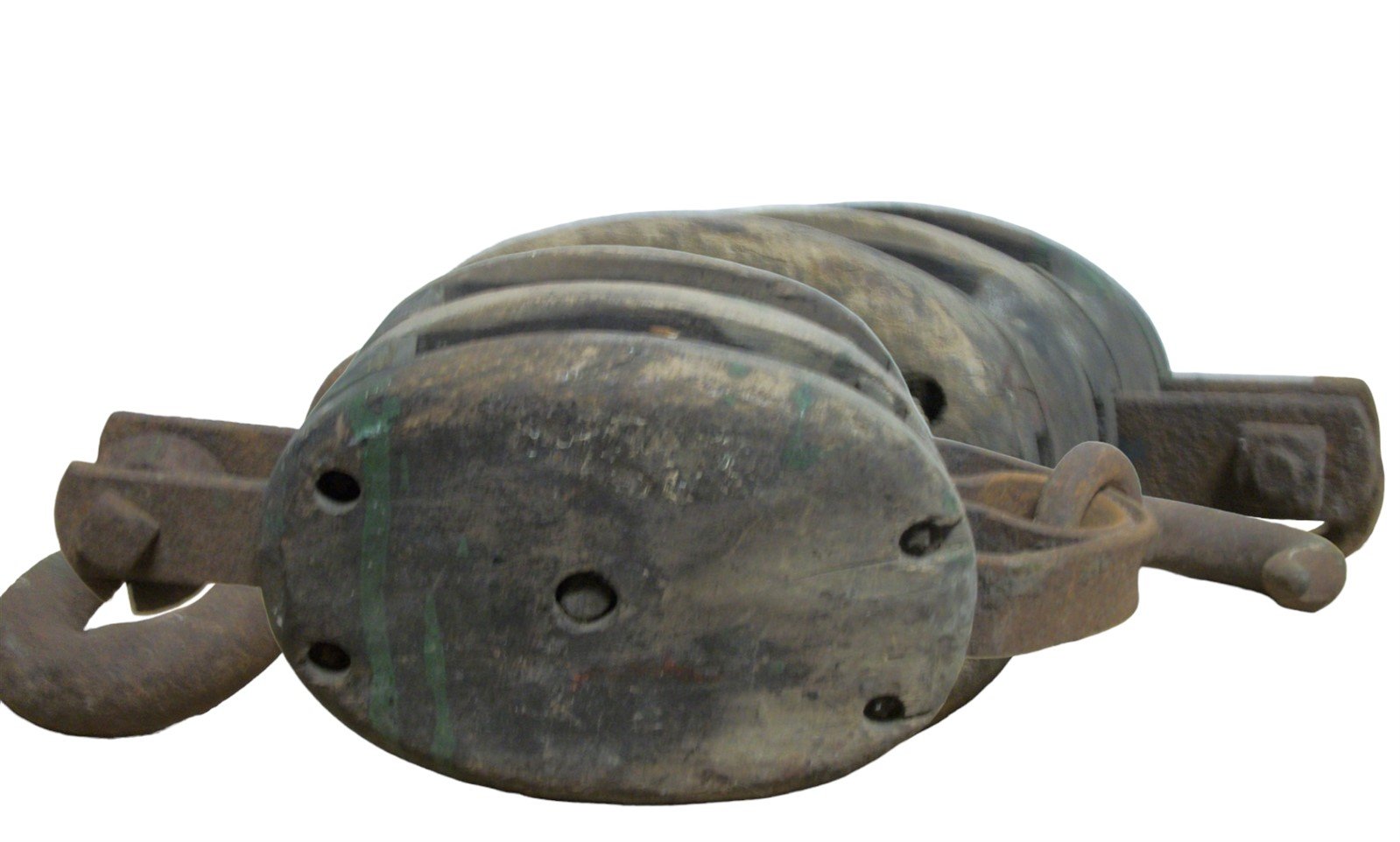 Vintage Antique Wood Double Pulley Metal Hook