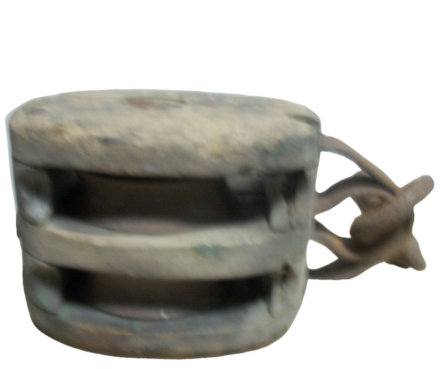 Vintage Antique Wood Double Pulley Metal Hook