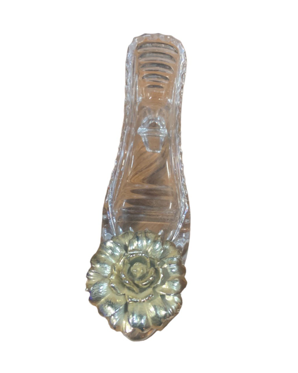 Vintage Glass Slipper With Heel Brass Flower Figurine Princess Home Office Decor