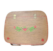 Vintage Hand Painted Woven Picnic Pie Basket Double Handle Hinged Lid Hearts