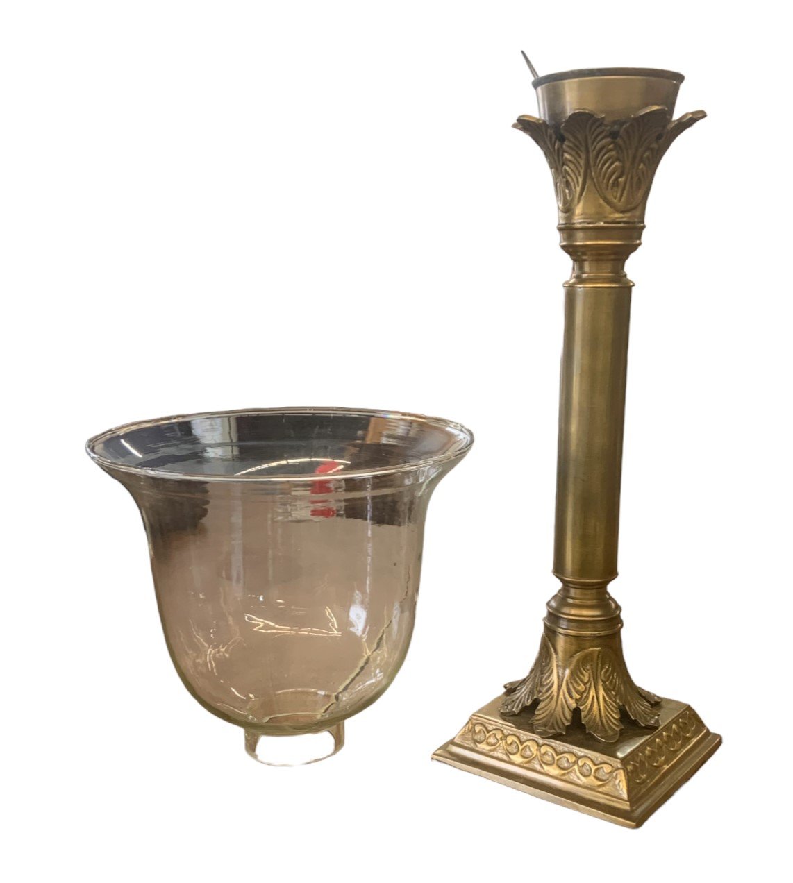 Vintage Ornate Foliage Pattern Brass Candle Candlestick Holder Glass Sconce