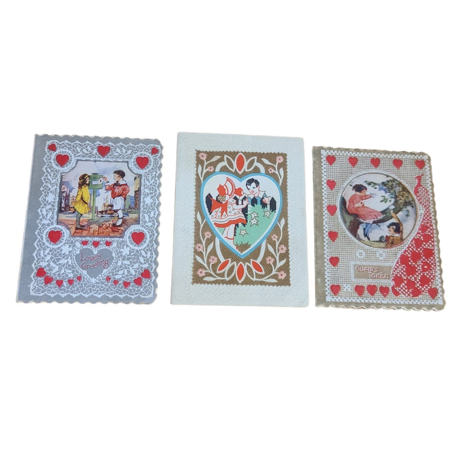 Antique Valentines Day Cards Set of Three 1930s Once Loved Signed Romantic Cute