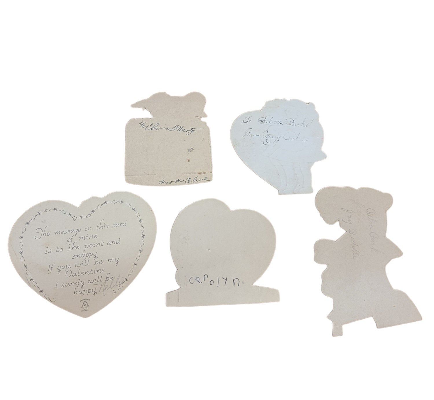 Antique Valentines Day Cards Set of Five 1930s Once Loved Signed Kids Cute