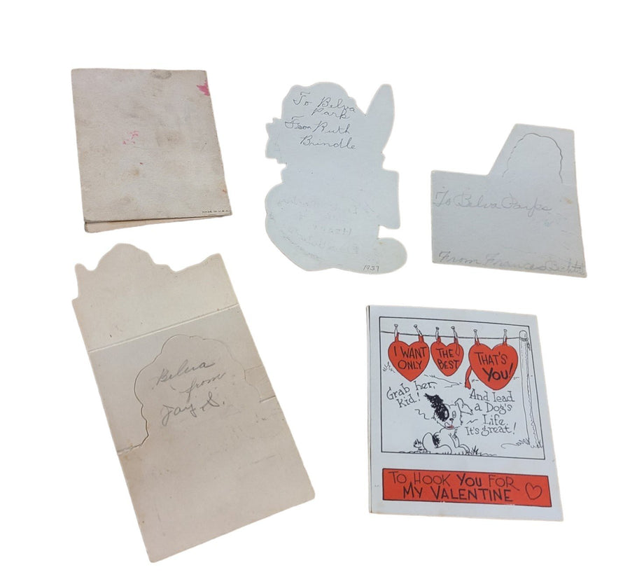 Antique Valentines Day Cards Set of Five 1930s Once Loved Signed Comics Cute