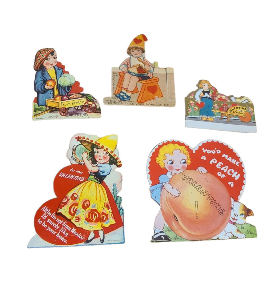 Antique Valentines Day Cards Set of Five Colorful 1930s Once Loved Signed Cute