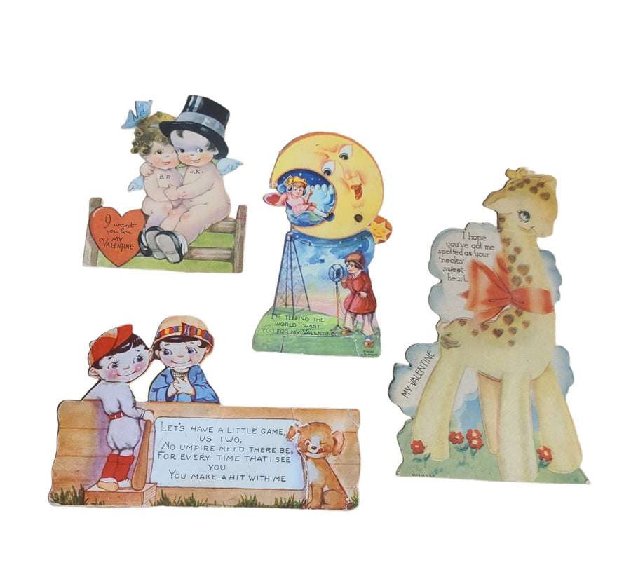 Antique Valentines Day Cards Set of Four 1930s Once Loved Signed Cute Baby Love