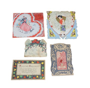 Antique Valentines Day Cards Set of Five Romantic 1930s Once Loved Signed Doily