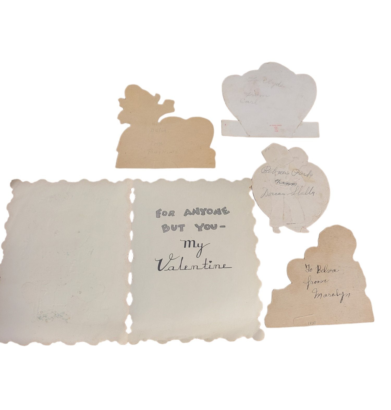 Antique Valentines Day Cards Set of Five Fun Colorful 1930s Once Loved Signed