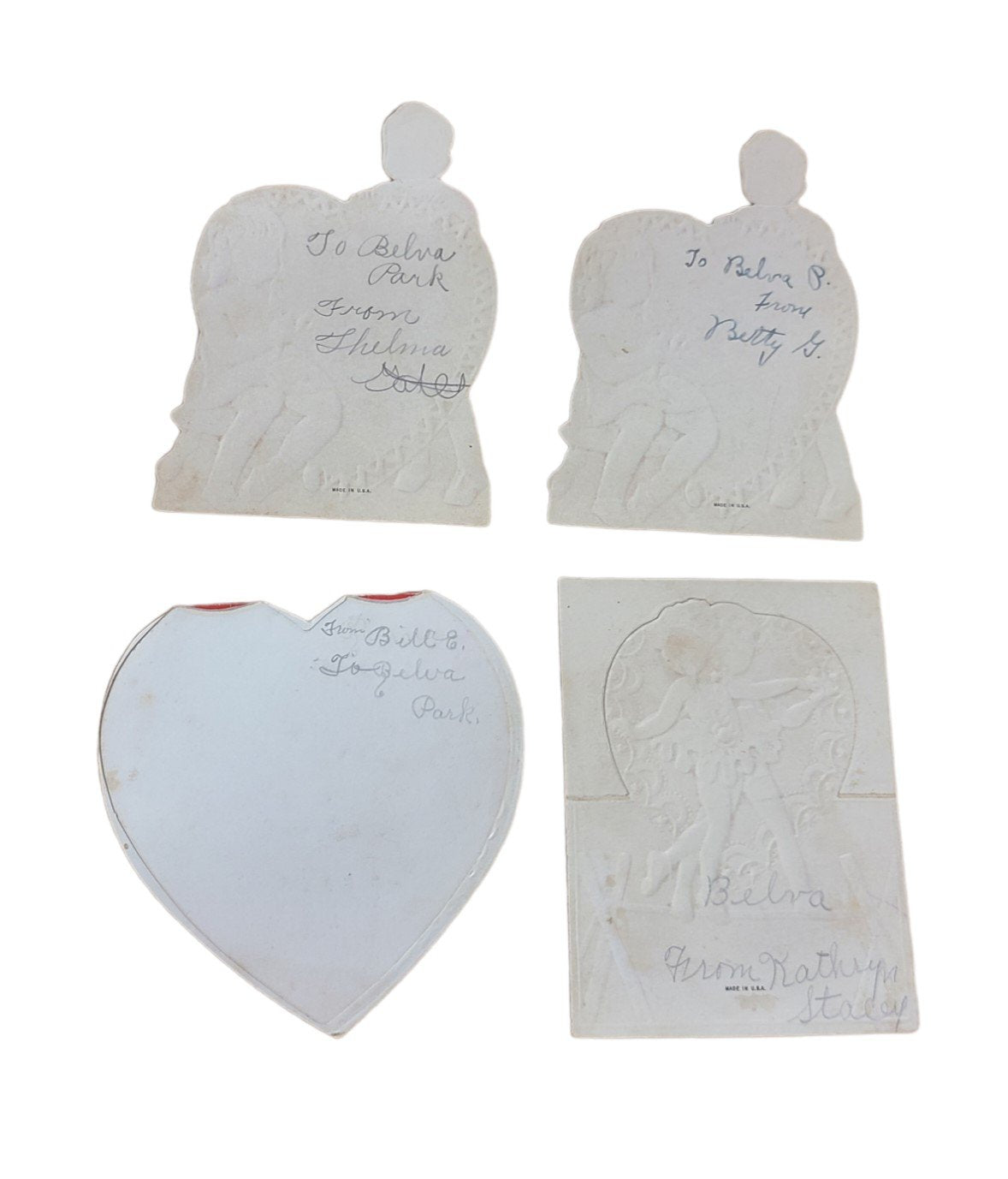 Antique Valentines Day Cards Set of Four Hearts 1930s Once Loved Signed Romantic
