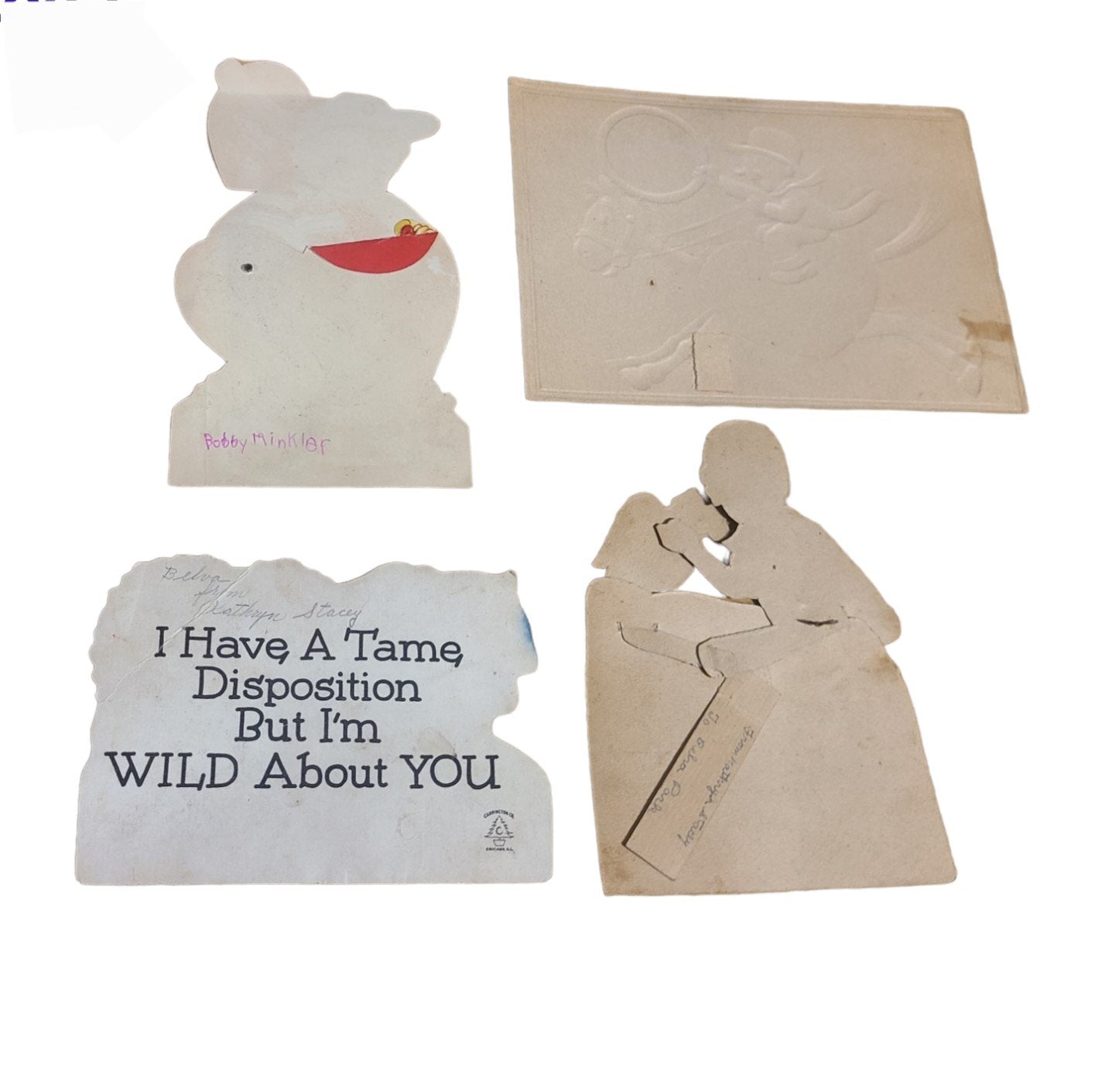 Antique Valentines Day Cards Set of Four Larger 1930s Once Loved Signed Cute Fun